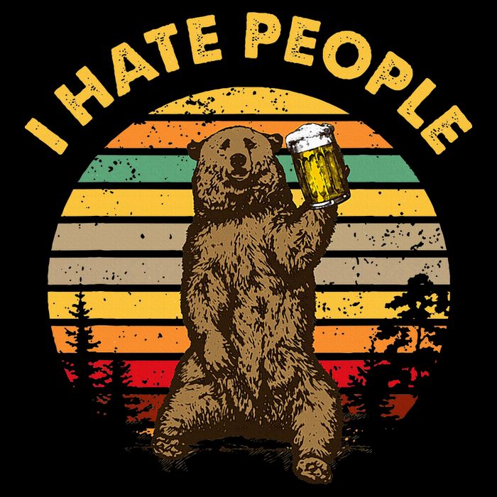 I Hate People Funny Beer Drinking Bear Wilderness Camping Cooling Performance Crew T-Shirt