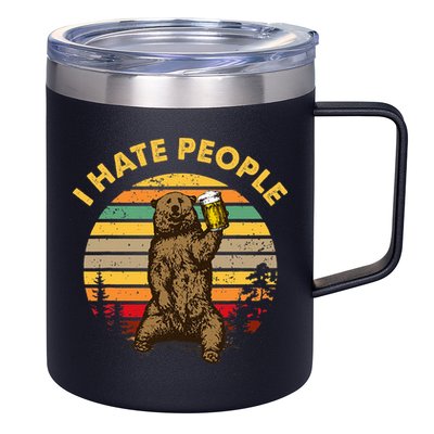 I Hate People Funny Beer Drinking Bear Wilderness Camping 12oz Stainless Steel Coffee Mug