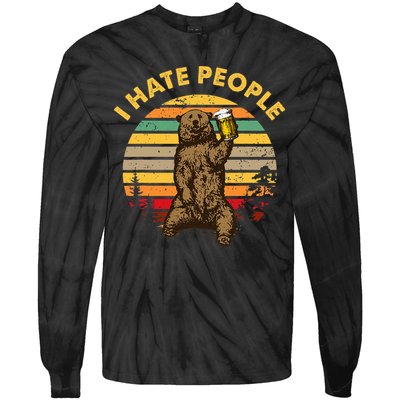I Hate People Funny Beer Drinking Bear Wilderness Camping Tie-Dye Long Sleeve Shirt