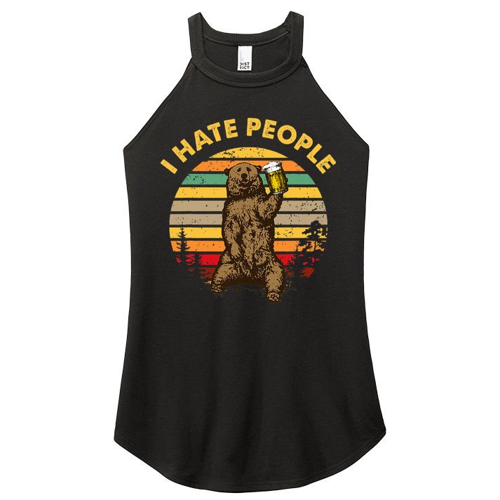 I Hate People Funny Beer Drinking Bear Wilderness Camping Women's Perfect Tri Rocker Tank