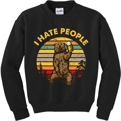 I Hate People Funny Beer Drinking Bear Wilderness Camping Kids Sweatshirt