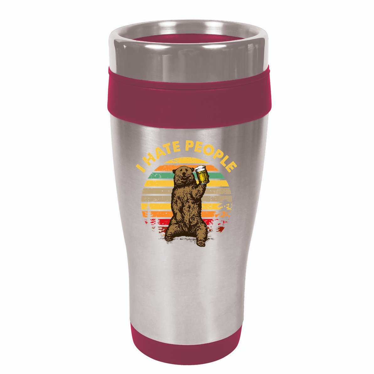 I Hate People Funny Beer Drinking Bear Wilderness Camping 16oz Travel Tumbler