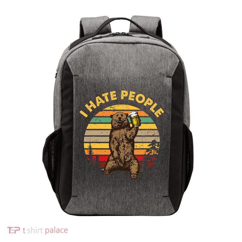 I Hate People Funny Beer Drinking Bear Wilderness Camping Vector Backpack