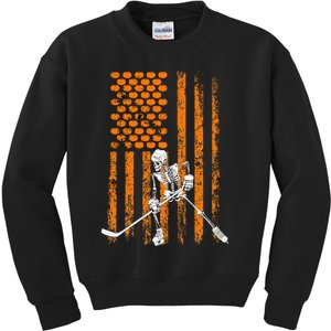 Ice Hockey Player Fan Gift Skeleton Halloween Kids Sweatshirt