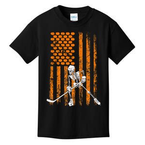 Ice Hockey Player Fan Gift Skeleton Halloween Kids T-Shirt