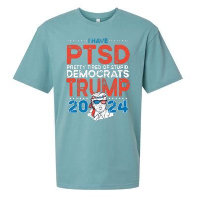 I Have PTSD Pretty Tired Of Stupid Democrats Trump 2024 Sueded Cloud Jersey T-Shirt