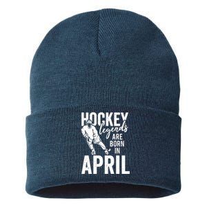 Ice Hockey Players Born In April Men Boys Birthday Sustainable Knit Beanie