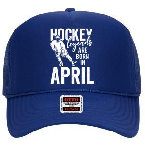 Ice Hockey Players Born In April Men Boys Birthday High Crown Mesh Back Trucker Hat