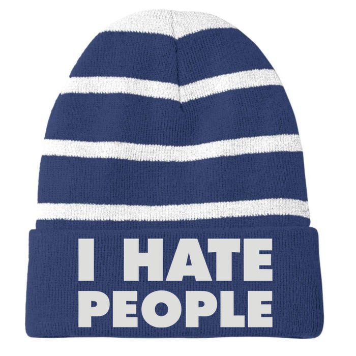 I Hate People Striped Beanie with Solid Band