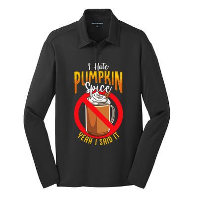 I Hate Pumpkin Spice Anti Pumpkin Spice Latte Coffee Funny Silk Touch Performance Long Sleeve Polo