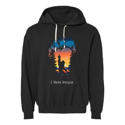 I Hate People Bigfoot Footprint Garment-Dyed Fleece Hoodie