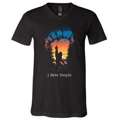 I Hate People Bigfoot Footprint V-Neck T-Shirt