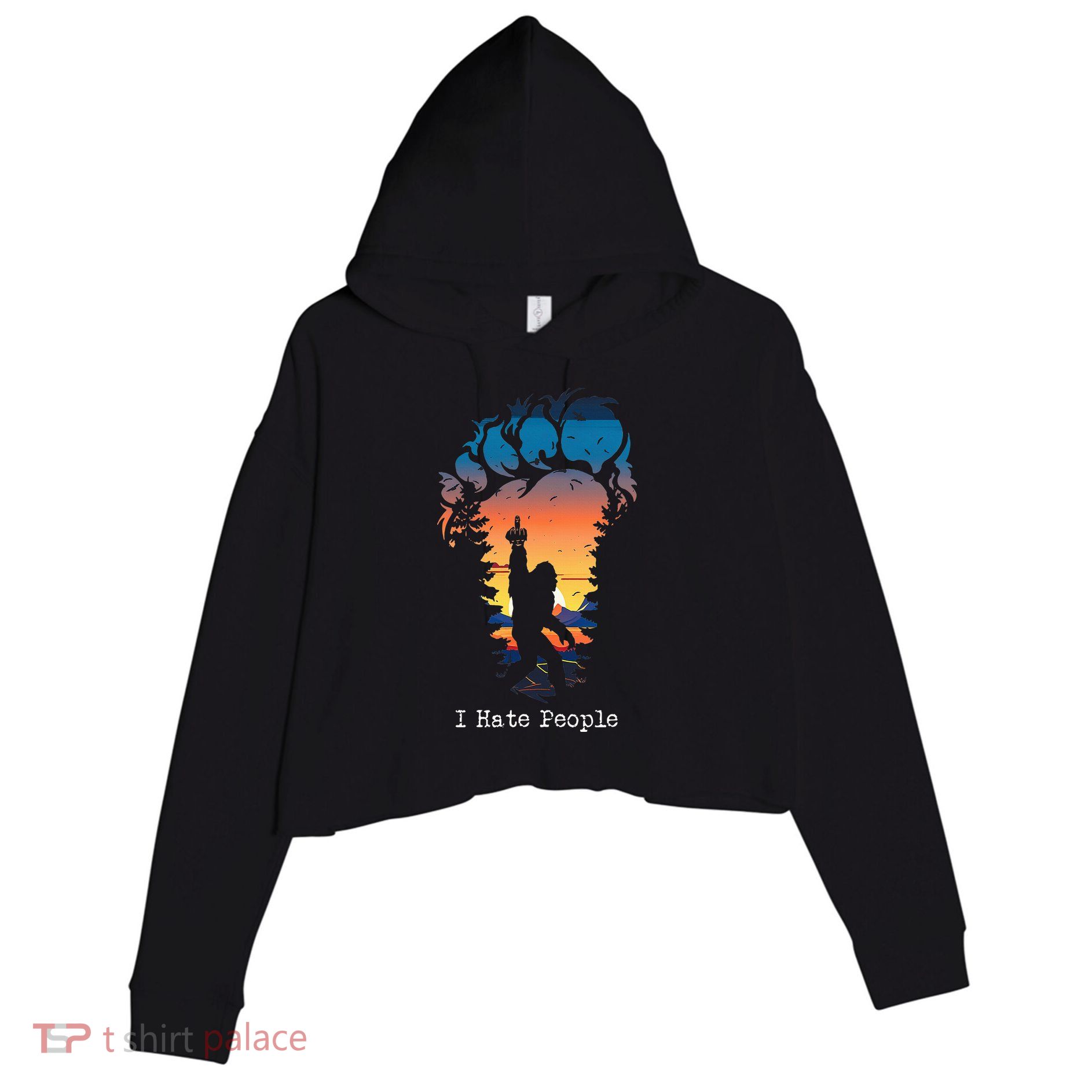 I Hate People Bigfoot Footprint Crop Fleece Hoodie