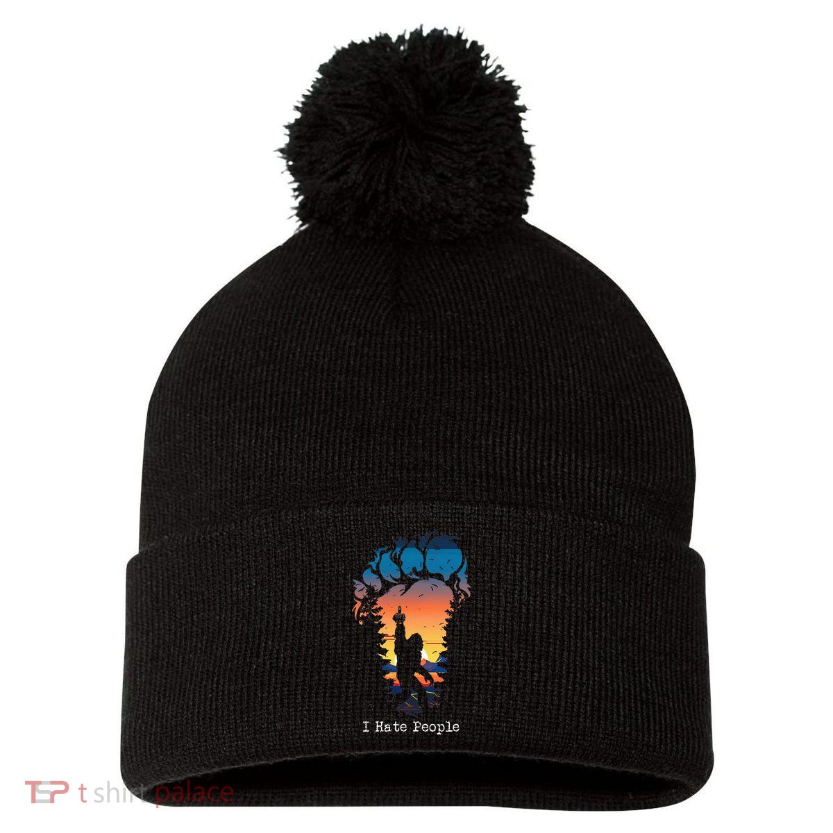 I Hate People Bigfoot Footprint Pom Pom 12in Knit Beanie