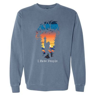 I Hate People Bigfoot Footprint Garment-Dyed Sweatshirt