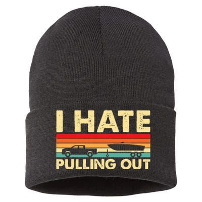 I Hate Pulling Out Retro Boating Boat Captain Sustainable Knit Beanie