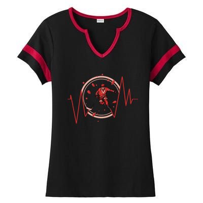 Ice Hockey Player Heartbeat Winter Sport Gift Ladies Halftime Notch Neck Tee