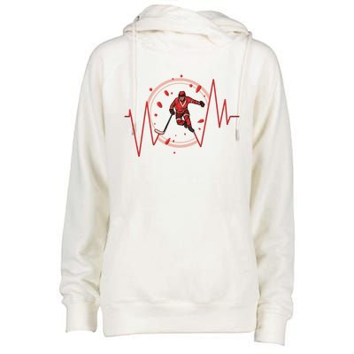 Ice Hockey Player Heartbeat Winter Sport Gift Womens Funnel Neck Pullover Hood