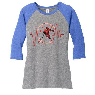 Ice Hockey Player Heartbeat Winter Sport Gift Women's Tri-Blend 3/4-Sleeve Raglan Shirt