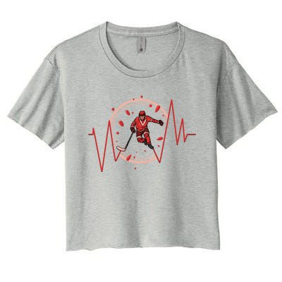 Ice Hockey Player Heartbeat Winter Sport Gift Women's Crop Top Tee