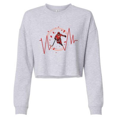 Ice Hockey Player Heartbeat Winter Sport Gift Cropped Pullover Crew