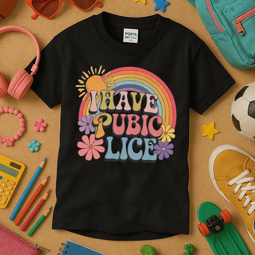 I Have Pubic Lice Funny Retro Offensive Inappropriate Meme Kids T-Shirt
