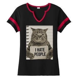 I Hate People Funny Jail Cat Ladies Halftime Notch Neck Tee