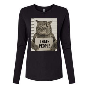 I Hate People Funny Jail Cat Womens Cotton Relaxed Long Sleeve T-Shirt