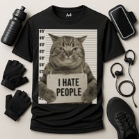 I Hate People Funny Jail Cat Cooling Performance Crew T-Shirt