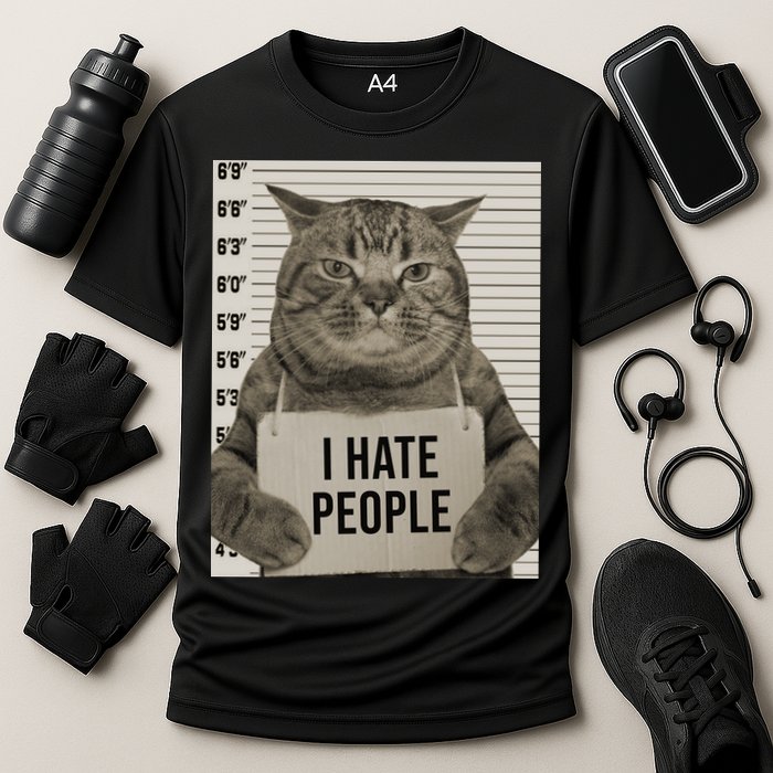 I Hate People Funny Jail Cat Cooling Performance Crew T-Shirt
