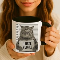 I Hate People Funny Jail Cat Mug