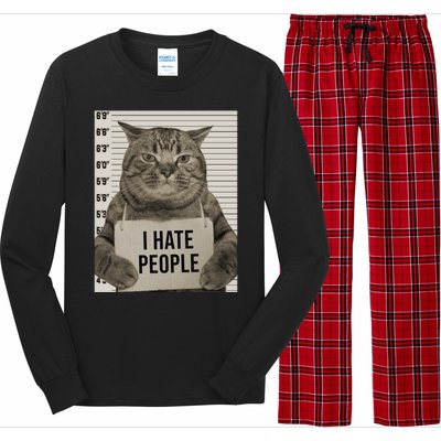 I Hate People Funny Jail Cat Long Sleeve Pajama Set