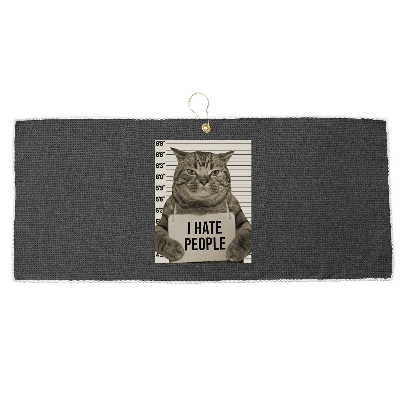I Hate People Funny Jail Cat Large Microfiber Waffle Golf Towel