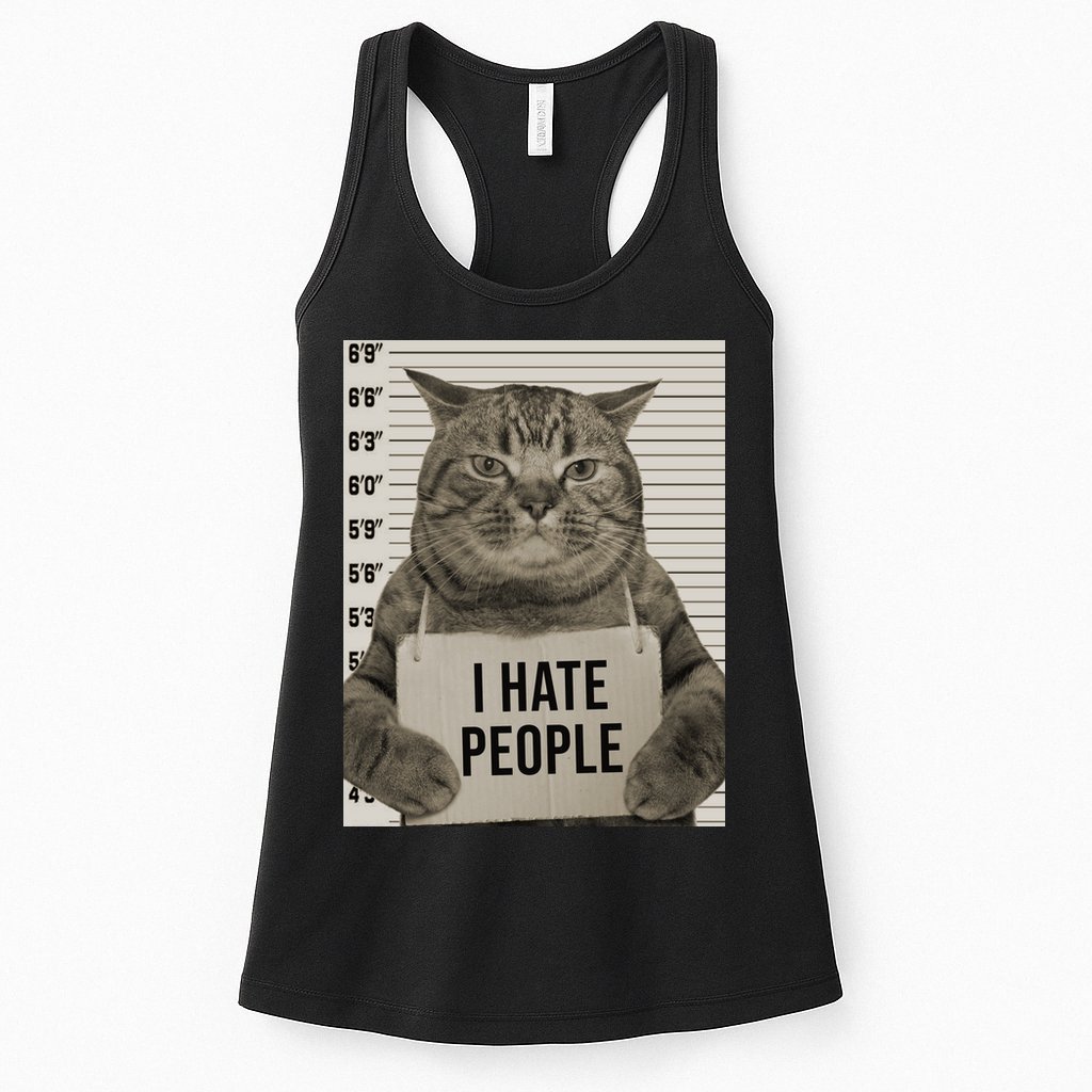 I Hate People Funny Jail Cat Womens Tank Top
