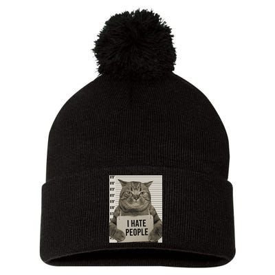 I Hate People Funny Jail Cat Pom Pom 12in Knit Beanie