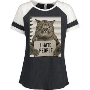 I Hate People Funny Jail Cat Enza Ladies Jersey Colorblock Tee