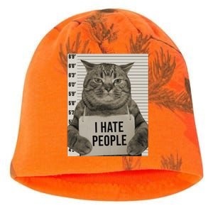 I Hate People Funny Jail Cat Kati - Camo Knit Beanie