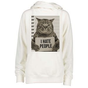 I Hate People Funny Jail Cat Womens Funnel Neck Pullover Hood