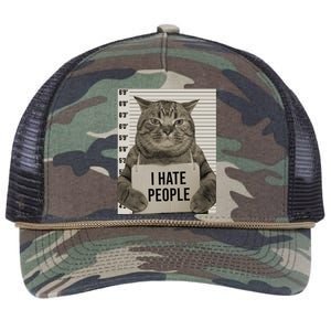 I Hate People Funny Jail Cat Retro Rope Trucker Hat Cap