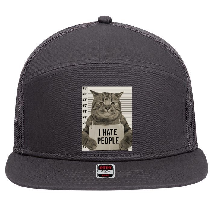 I Hate People Funny Jail Cat 7 Panel Mesh Trucker Snapback Hat