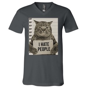 I Hate People Funny Jail Cat V-Neck T-Shirt