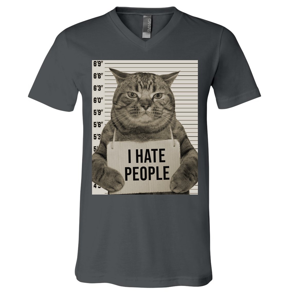 I Hate People Funny Jail Cat V-Neck T-Shirt