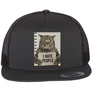 I Hate People Funny Jail Cat Flat Bill Trucker Hat