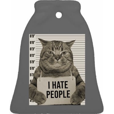 I Hate People Funny Jail Cat Ceramic Bell Ornament