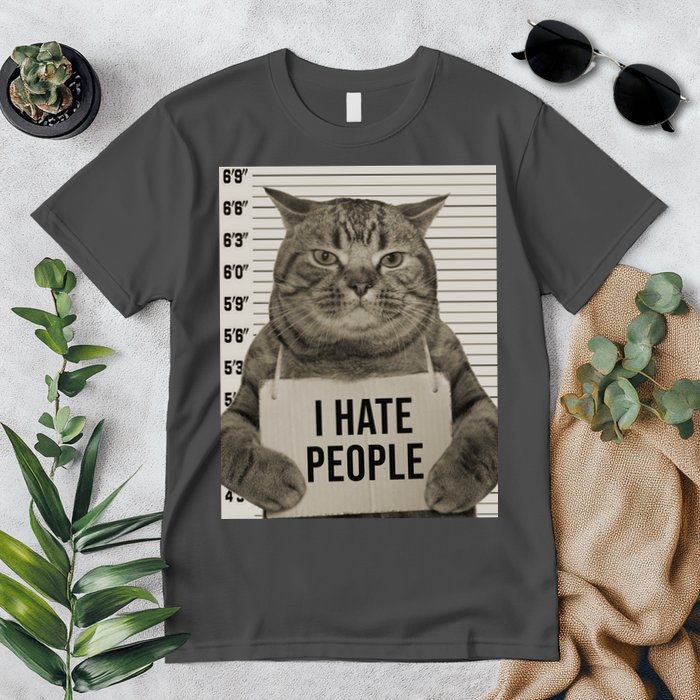 I Hate People Funny Jail Cat Premium T-Shirt