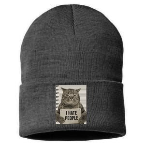 I Hate People Funny Jail Cat Sustainable Knit Beanie