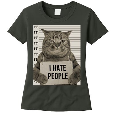 I Hate People Funny Jail Cat Womens T-Shirt