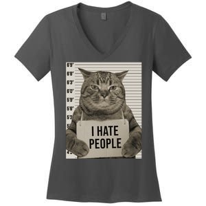 I Hate People Funny Jail Cat Women's V-Neck T-Shirt