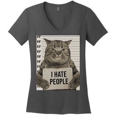I Hate People Funny Jail Cat Women's V-Neck T-Shirt