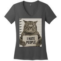 I Hate People Funny Jail Cat Women's V-Neck T-Shirt